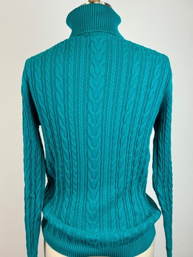Lands End Women's Long Sleeve Teal Cable Knit Turtleneck Sweater * SMALL 6/8 - Picture 3 of 3