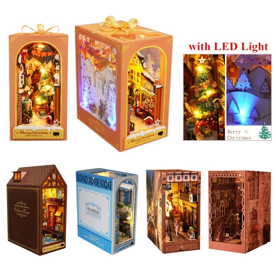 MARKENLOS DIY Book Nook Kit 3d Holz Puzzle Bücherregal Dekor Miniatur Haus mit LED Light