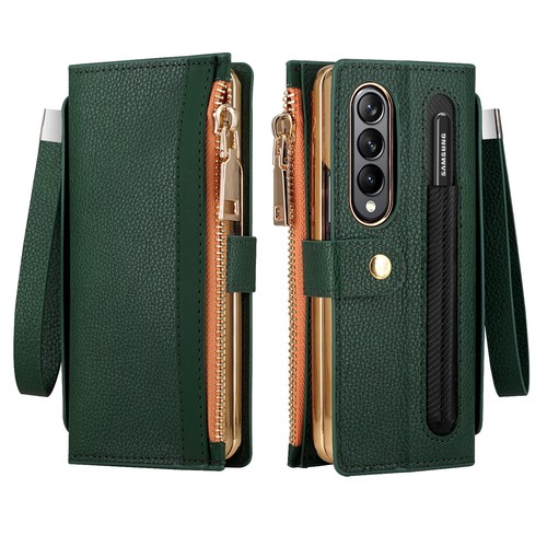 For Samsung Galaxy Z Fold5/4 Zipper Pocket Leather Wallet Stand Phone Case+Strap - Zdjęcie 16 z 17