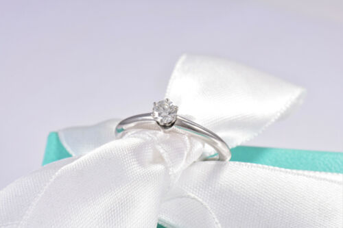 Tiffany & Co Platinum .23 ct Round Solitaire Diamond Ring Size 5 in Box Pouch - Picture 2 of 6