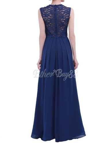 Women Long Chiffon Evening Formal Party Cocktail Bridesmaid Prom Gown Lace Dress - 第 5/20 張圖片