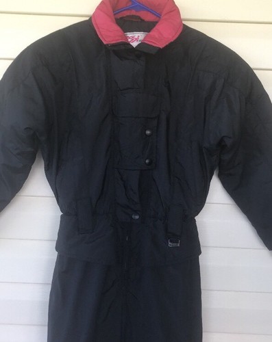Vtg Ossi Snow Ski Suit  Sz 4 Black Red Hong Kong One Piece - Picture 1 of 11