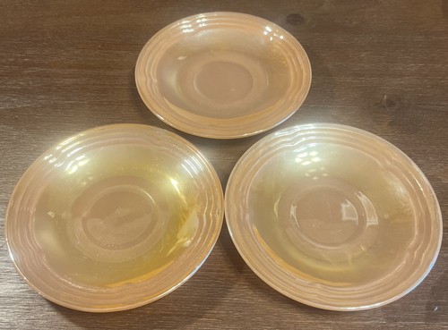 3 Vintage Fire King Peach Luster Teacups and Saucers Orange Fire-King Oven Ware - Picture 5 of 8