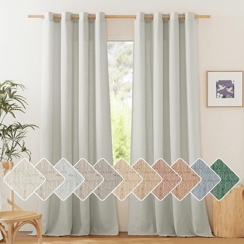 Vintage Flax Linen Curtains with Light Filtering - Grommet Top, 55"W x 84"L - Picture 3 of 10