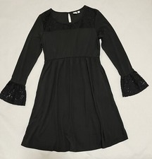 Gap Maternity Black Soft Ponte Knit LS Dress Bell Sleeves Floral Lace Size Small