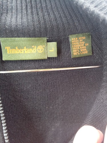 Timberland Herren Vintage Wolle Zip Pullover schwarz gestreift Besatz Gr. L - Bild 6 von 12