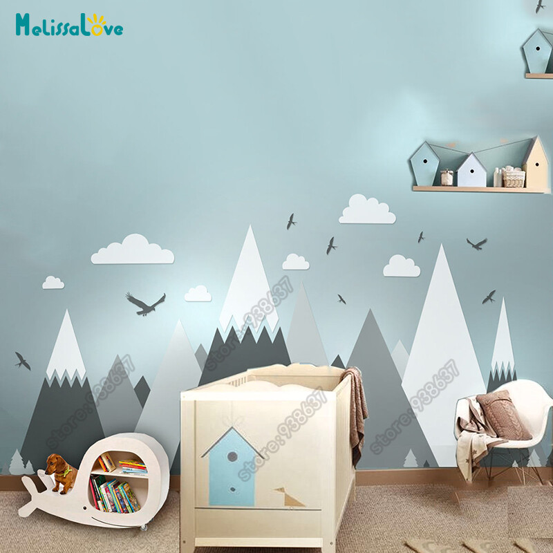 Gros Bébé Chambre Decal Adventure theme decor énorme Mountain Cloud Bird Nursery Enfant Gros Bébé Chambre Decal Adventure theme decor énorme Mountain Cloud Bird Nursery Enfant
