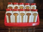 Vintage Set Of 10 Griffiths Spice Milk Glass Jars & Rack