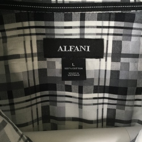 Alfani Mens Shirt Black White Button Up Short Sleeve Large Casual Business - Picture 3 of 9