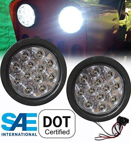 PAIR LED 4" ROUND BACK-UP REVERSE LIGHT KIT WITH GROMMET PLUG CLEAR LENS WHITE - Picture 1 of 7