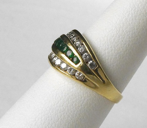 18k Gold .75 Ct Genuine Emerald Diamond 3 Row Dome Band Ring Harold Freeman 5gr - Picture 6 of 7