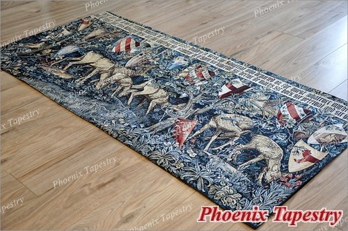 William Morris Holy Grail Tapestry - Verdure with Deer and Shields, 54"x25", US - Picture 10 of 11