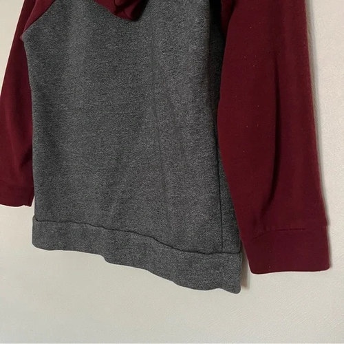 Big Boys Youth Burgundy Grey Color Block Full Zip Up Hoodie Size L - Picture 7 of 7