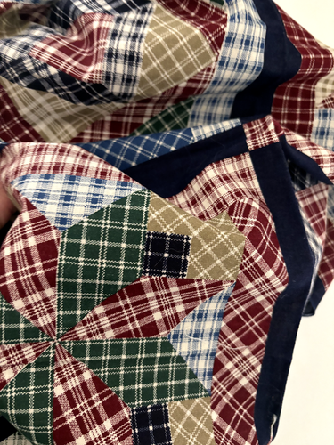 Vtg 1/2Yd VIP J Messner Navy Blue Burgundy 9 QUILT SQUARES Pieced Cheater FABRIC - Picture 5 of 8