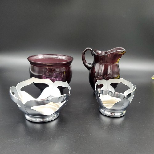 Deco Farber Bros New York Creamer & Sugar Bowl Amythst and Chrome 87496 1924011 - Picture 12 of 15