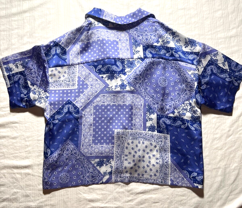Pleione Top Damen Large Lila Bedruckte Bluse Button Down Kragen Kurzarm - Bild 13 von 16