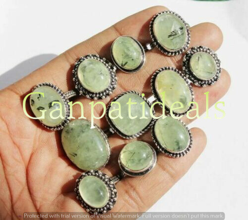 Prehnite Gemstone 5 Pcs Wholesale Lot 925 Sterling Silver Plated Ring Jewelry - Picture 1 of 4