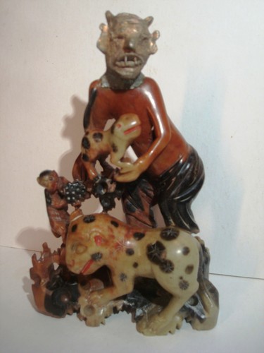 Beelzebub Teufel geschnitzter Speckstein Spelterkopf Skulptur böse Tiere makaber Vintage - Bild 1 von 23