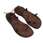 Sandals Ancient Greek Roman Style for Men in Real Leather Lace-up Shoes Brown