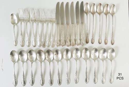 Cubiertos de plata vintage 31 piezas WM ROGERS IS tenedores de luz de luna cucharas té helado - Imagen 1 de 15