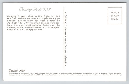 Boeing 727 United Airplane Artist Roy Andersen 1973 Unposted Postcard (H16) - Bild 2 von 2