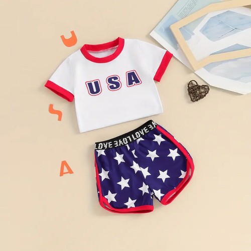 Girls Clothes Summer Outfits Graphic Letter Print Tee Shirt+Shorts Clothing Set - Picture 5 of 16