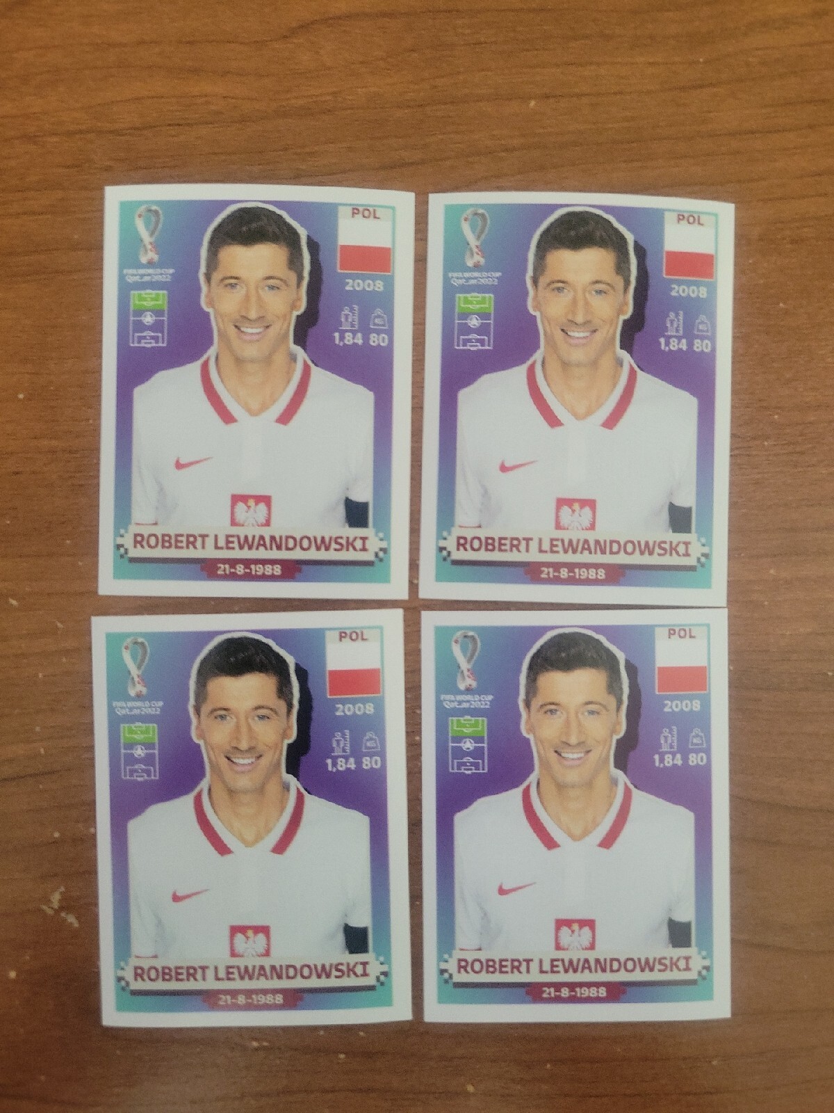 4 x 2022 Panini FIFA World Cup Qatar Sticker Robert Lewandowski POL17 Poland
