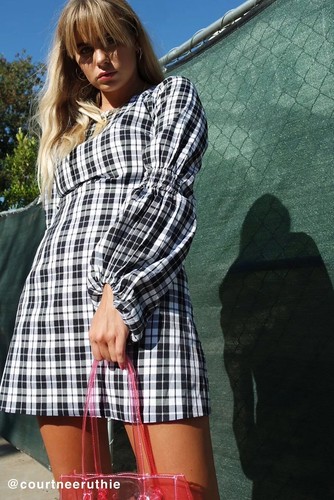 Vestido de vacaciones Finders Keepers Downtown a cuadros manga larga Mini XS