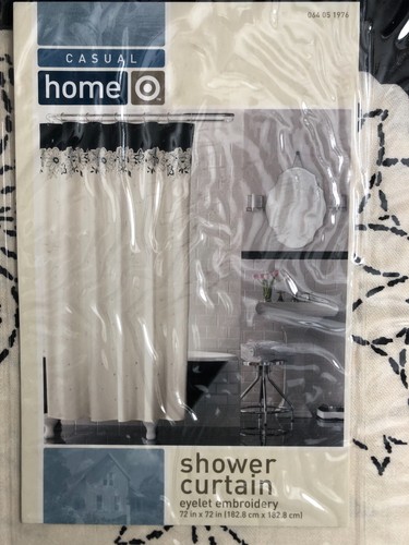 Casual Home Fabric Cotton Embroidered Tan & Black Shower Curtain 72” X 72” NEW - Picture 2 of 10