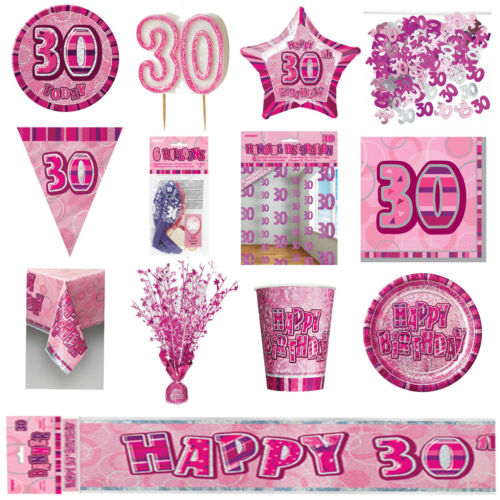 Glitz Pink 30. Geburtstag Party Geschirr Dekoration Teller Banner Kerze Alter 30 - Bild 5 von 13