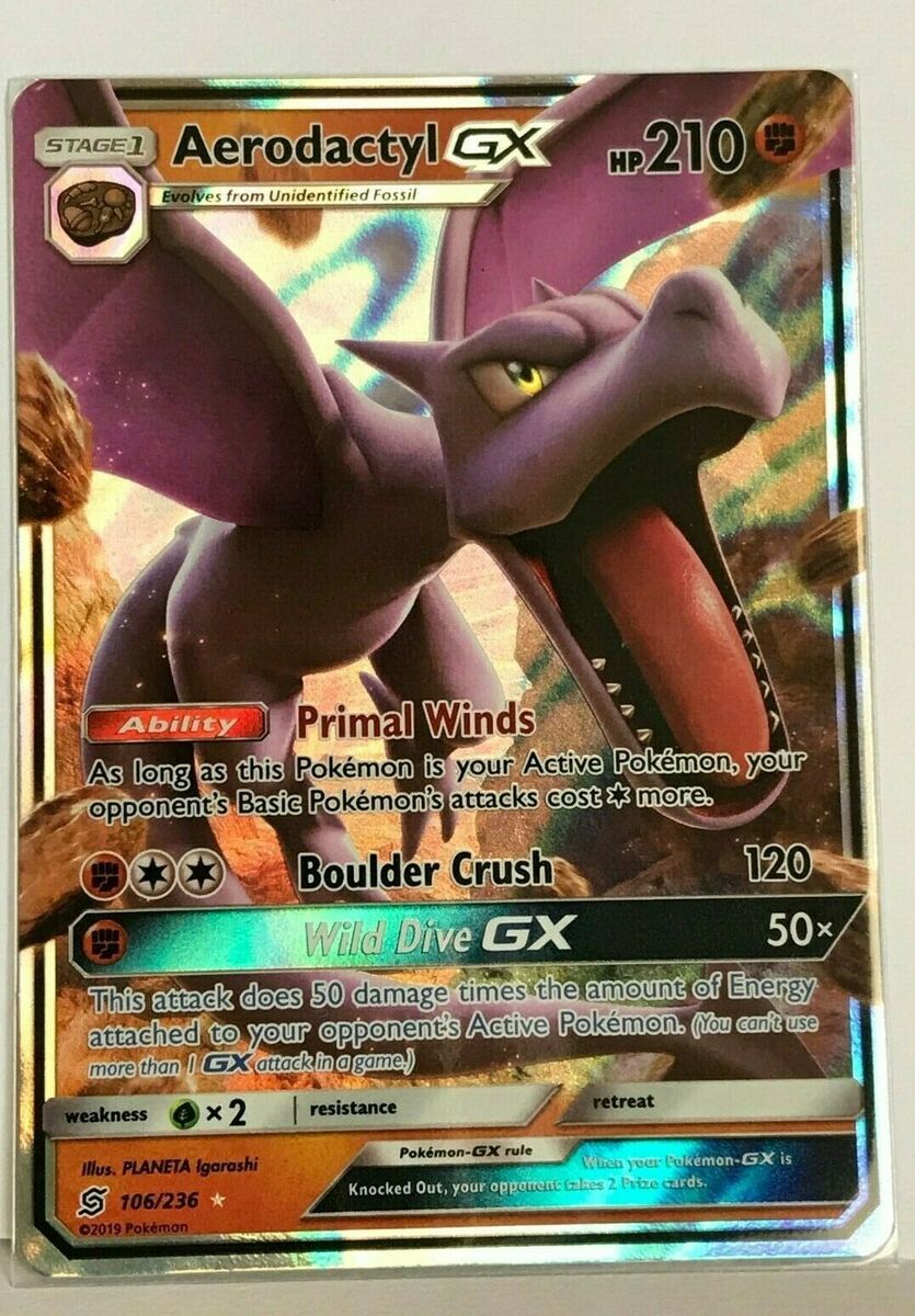 Aerodactyl GX ULTRA RARE 106/236 Pokemon Sun Moon Unified Minds TCG Card  Holo NM