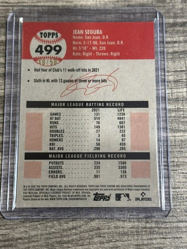 2022 Topps Chrome Platinum Anniversary Jean Segura Gold Refractor 46/50 Phillies - Picture 2 of 2