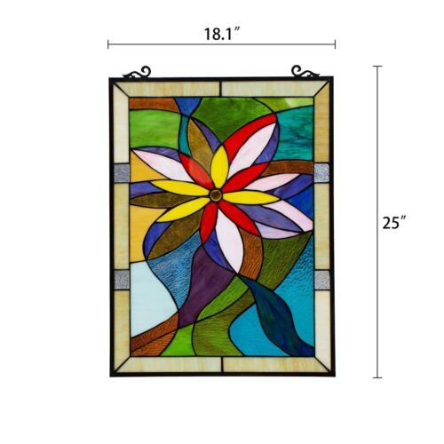 Stained Glass COLORFUL DAISY Tiffany-style Floral Window Panel 24" Height - Picture 3 of 3