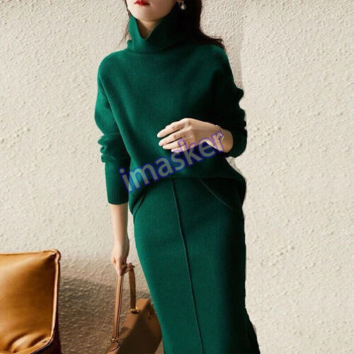 Autumn Suit Skirt 2 Piece Skirt Set Women Winter Sweater 2 Piece Outfit Sweater - Picture 2 of 22