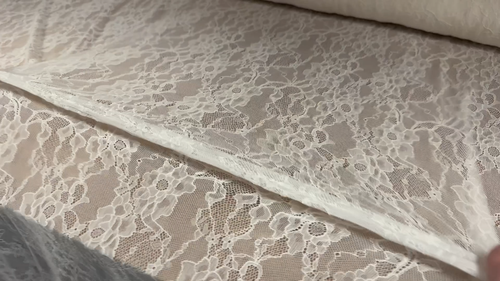 Stretch Spandex Lace Fabric, per metre - Flower Design - Ivory - Video 1 of 1