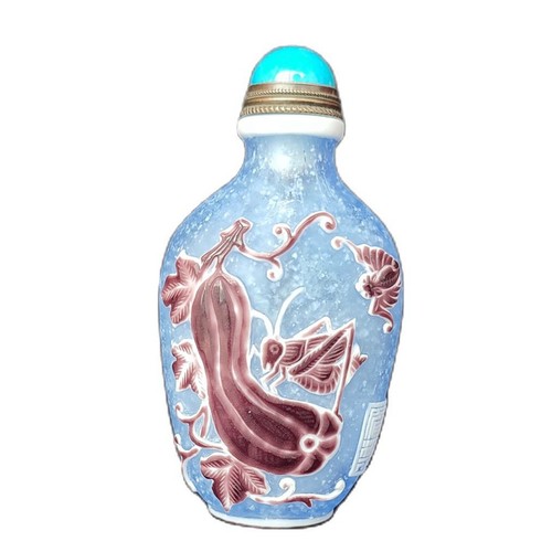Exquisite Insect Locust Flower Collector Carved Glass Snuff Bottle Season Fruit - Picture 2 of 6