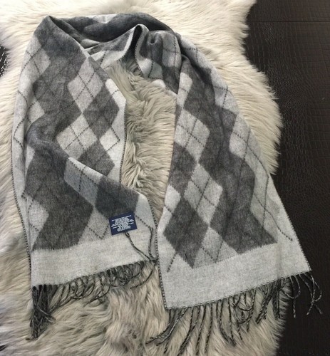 NWT Stafford Black Gray Argyle Fringe Detail 100% Acrylic Scarf JCP Made Germany - Picture 5 of 9