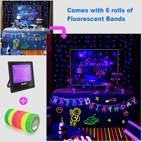 80W 100W 150W LED UV Black Light Glow Party Stage DJ Club Floodlight+ Free Tapes - Picture 8 of 15