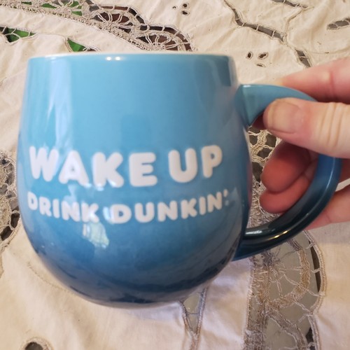 DUNKIN DONUTS COFFEE MUG CUP TEA WAKE UP DRINK DUNKIN BE AWESOME BLUE CUP - Picture 2 of 14