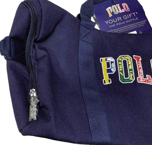 Polo Ralph Lauren Unisex Multicolored Logo Patch Duffle Outer Side Pocket Navy - Picture 4 of 21