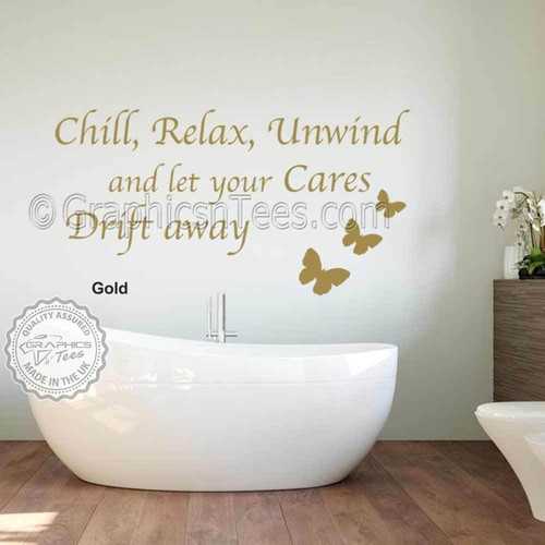 Bathroom Wall Sticker Chill Relax Unwind Inspirational Quote with Butterflies - Picture 10 of 16