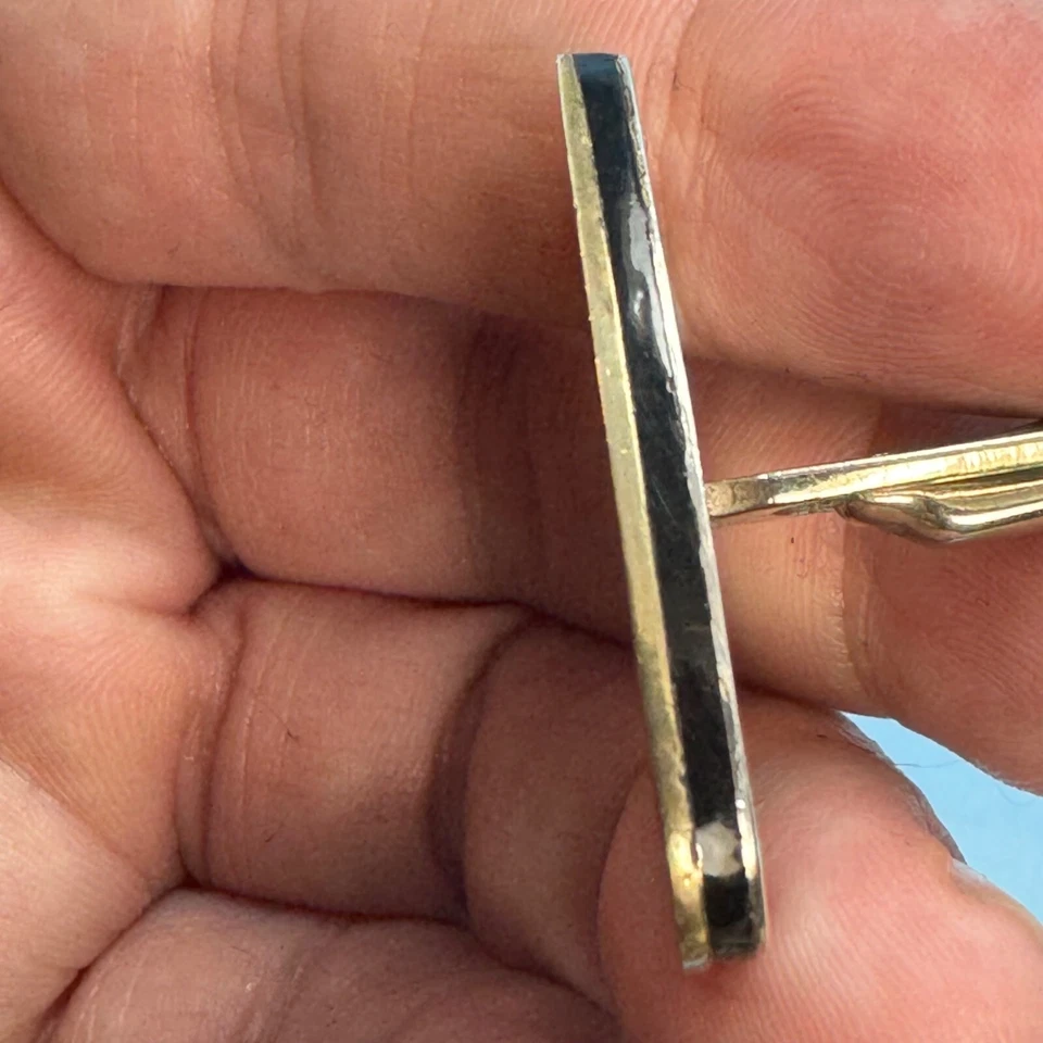 VTG Sterling Silver 925 Pierced Overlay Copper Black Turquoise Cuff Links - Image 4 of 4