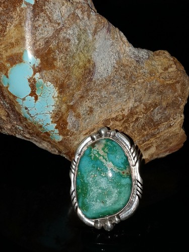 Size 7 Native American Navajo Signed Fox Turquoise Sterling Silver Ring  - Picture 11 of 12