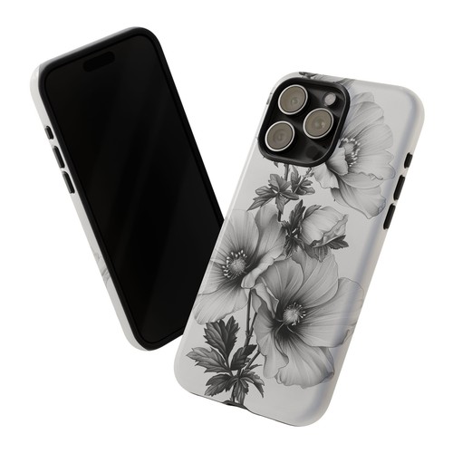 Black White Flower Tattoo Style Phone Case for iPhone, Samsung Galaxy, Pixel - 第 3/173 張圖片