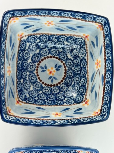 Set Of Two Temptations Old World Blue Nesting Square Mixing Bowls 6 in & 7 in - Picture 5 of 11