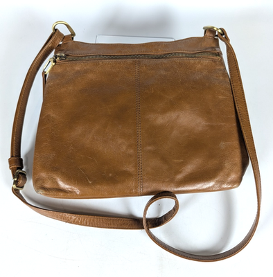 #ad HOBO Cambel Natural Soft Polished Leather Crossbody Bag Antique Brass Hardware $49.99