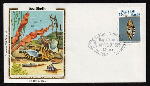 MARSHALL ISLANDS, SCOTT # 65-69, COLORANO SILK FDC COVERS SET - SEA SHELLS 1985 - Picture 2 of 6