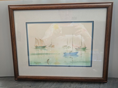 Vintage Original 1981 Boat Harbor Watercolor Boston Artist John D. Aiken  Frame - Picture 2 of 11