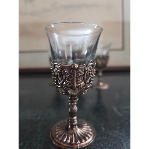 Juego de 4 vasos cordiales de filigrana italianos vintage de latón ornamentados 3,75" rococó - Imagen 6 de 10
