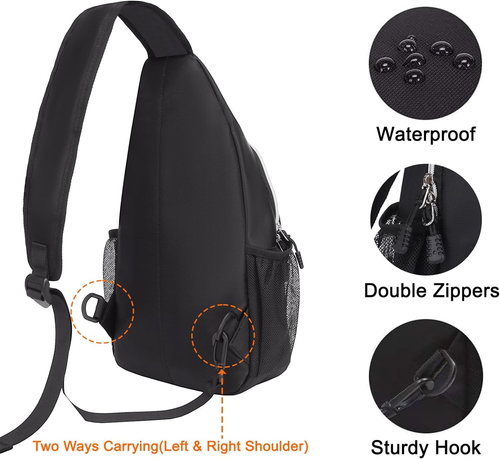 Black Sling Backpack, Multipurpose Crossbody Shoulder Bag Travel Hiking Daypack - Picture 5 of 12